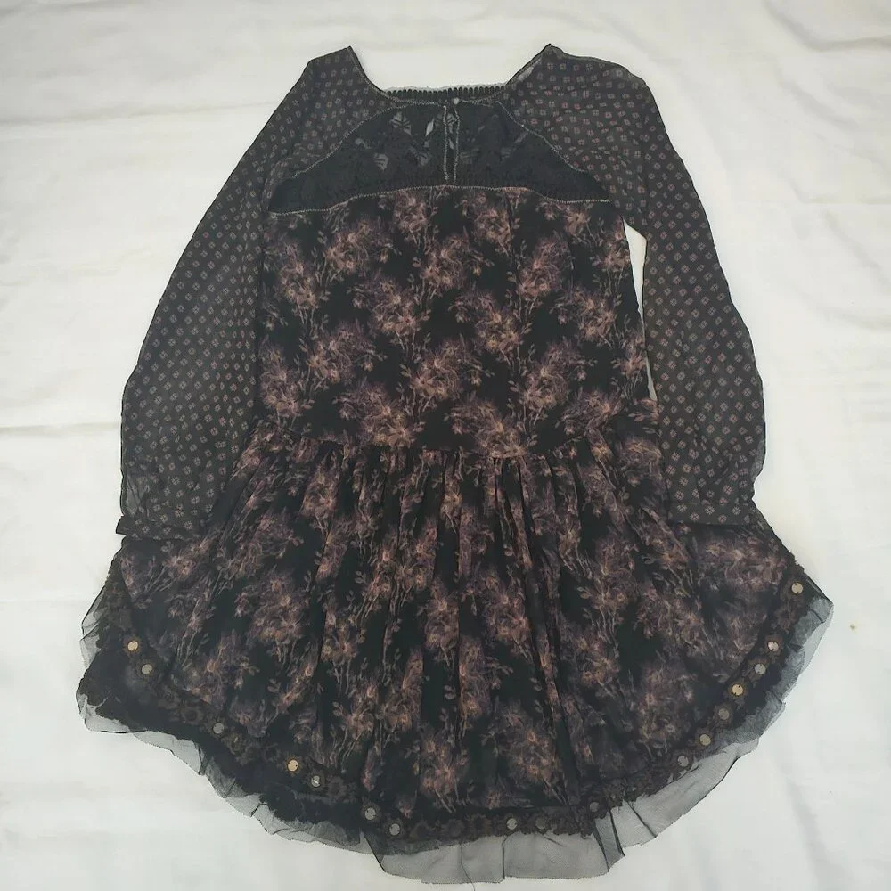 Free People Women's Midnight Garden Combo Sheer Long Sleeve Elsie Dress XS/TP - Picture 5 of 14